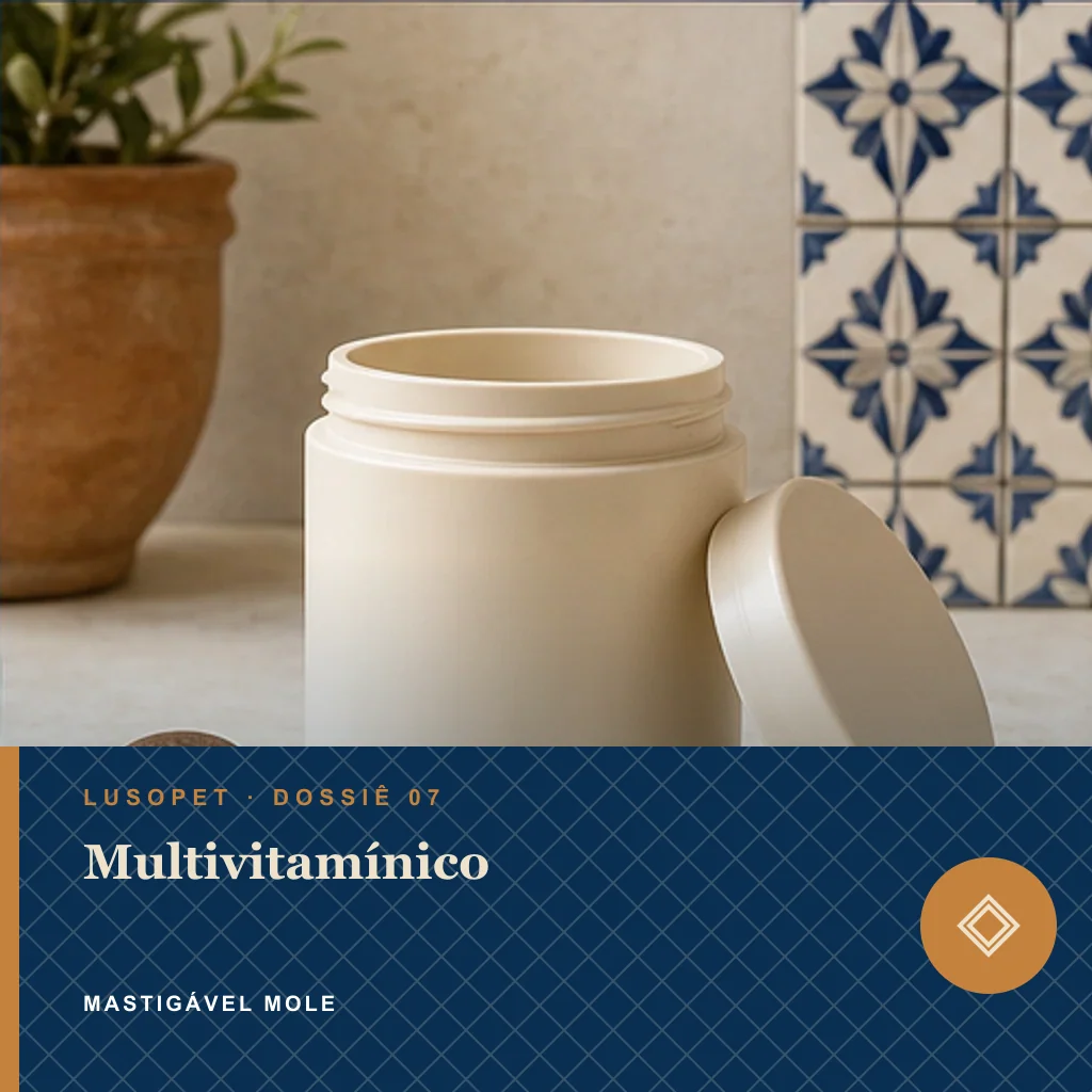 Multivitamínico em mastigável mole, conceito de suplemento para marca própria Lusopet