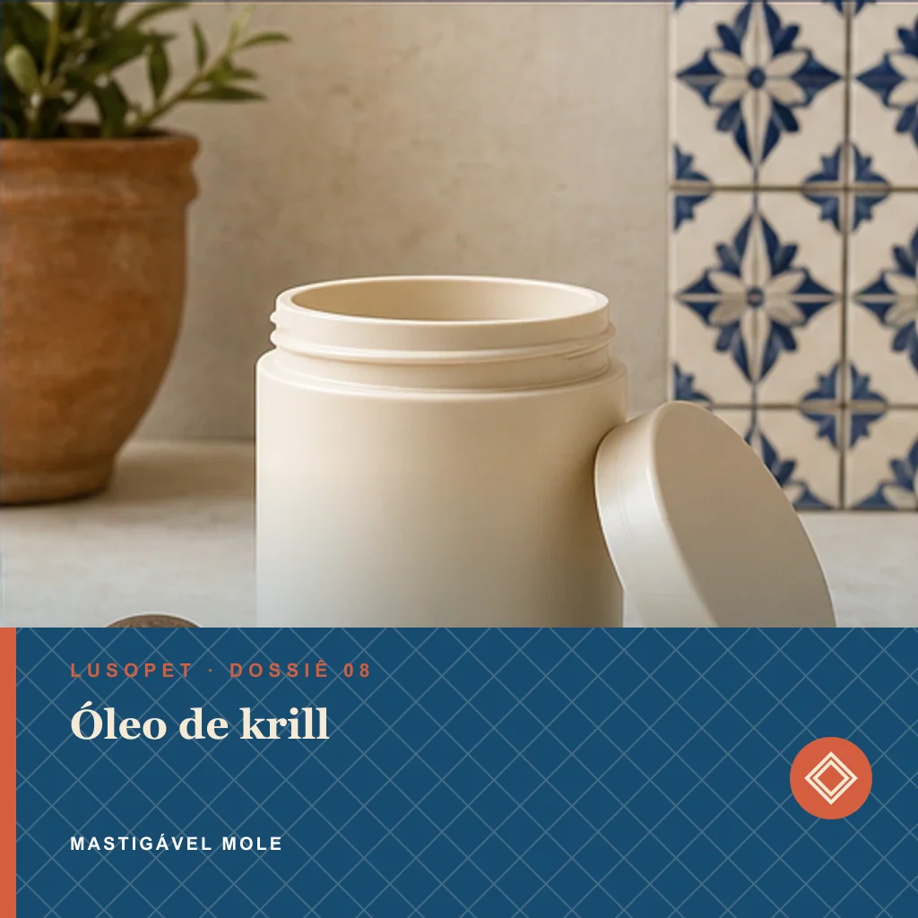 Óleo de krill em mastigável mole, conceito de suplemento para marca própria Lusopet