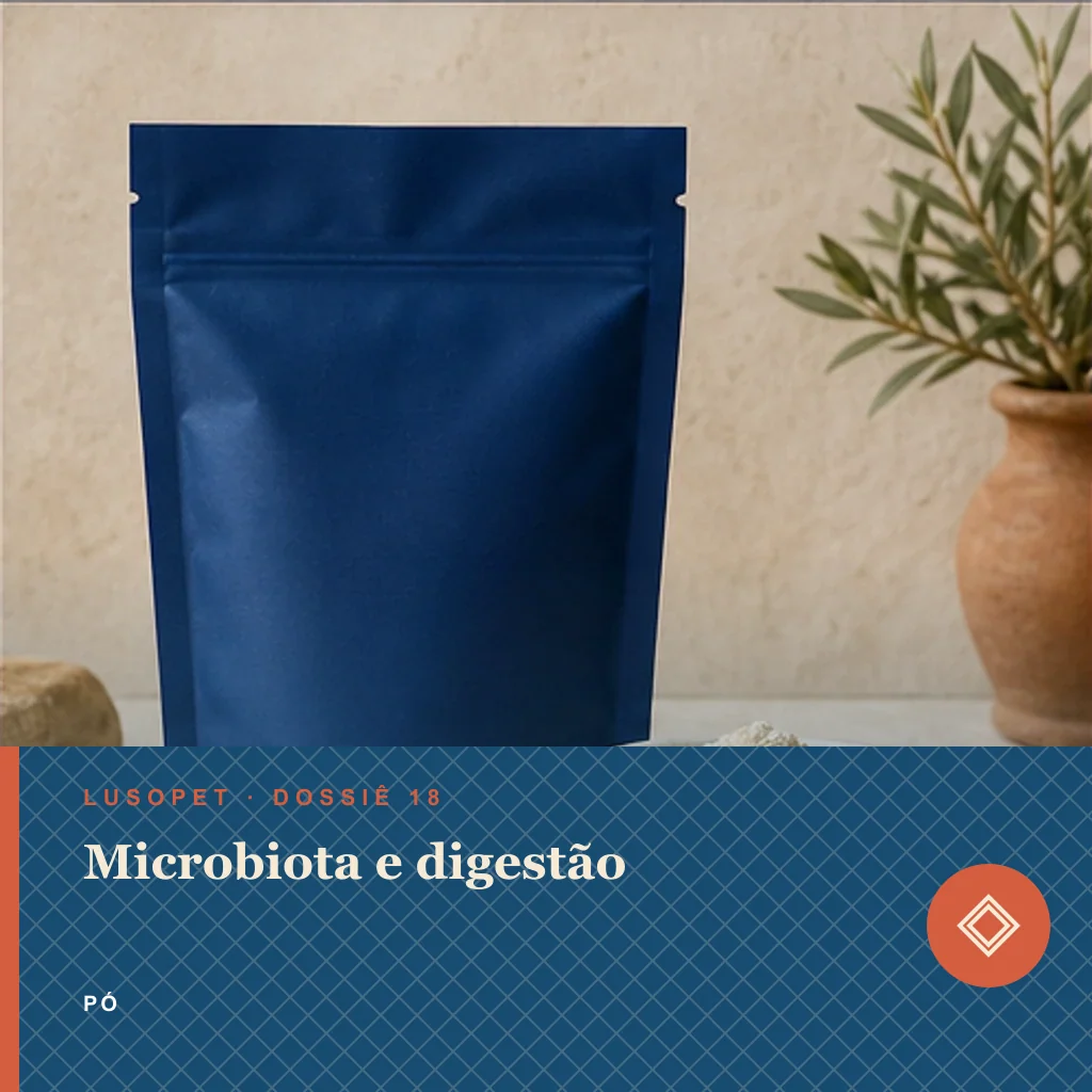 Microbiota e digestão em pó, conceito de suplemento para marca própria Lusopet