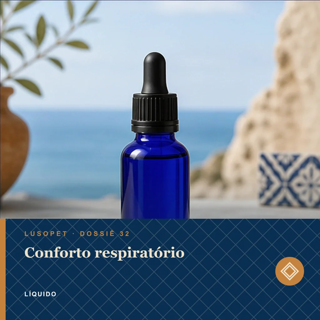 Conforto respiratório em líquido, conceito de suplemento para marca própria Lusopet