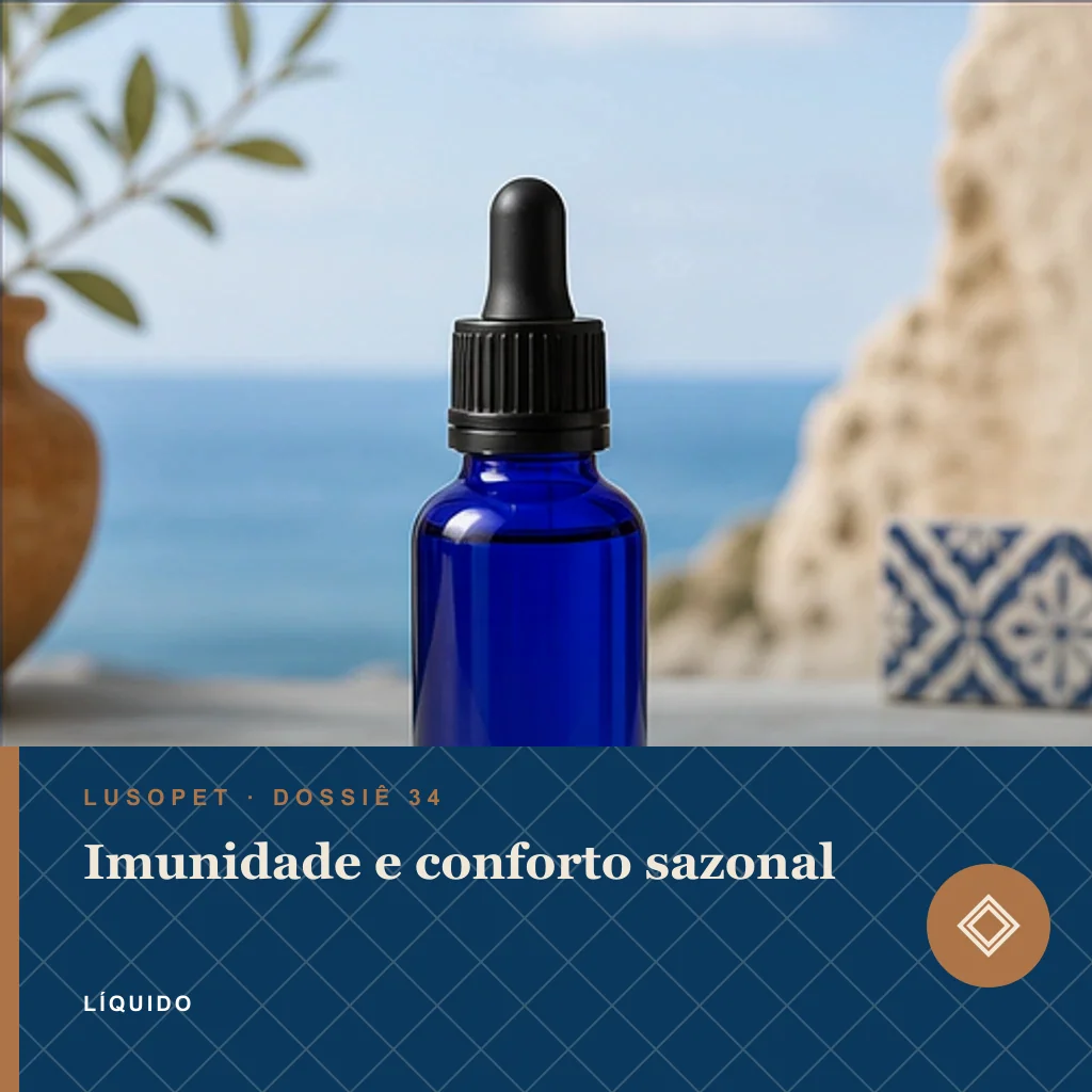 Imunidade e conforto sazonal em líquido, conceito de suplemento para marca própria Lusopet