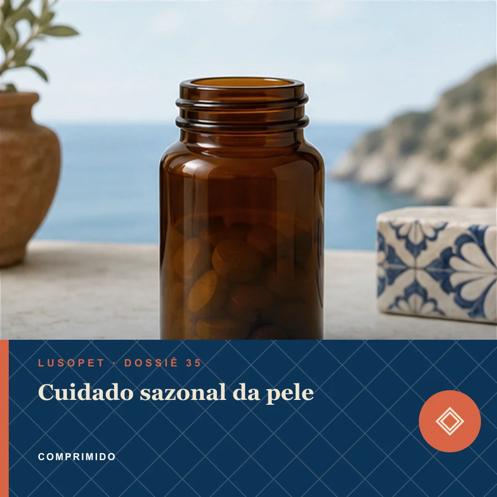 Cuidado sazonal da pele em comprimido, conceito de suplemento para marca própria Lusopet