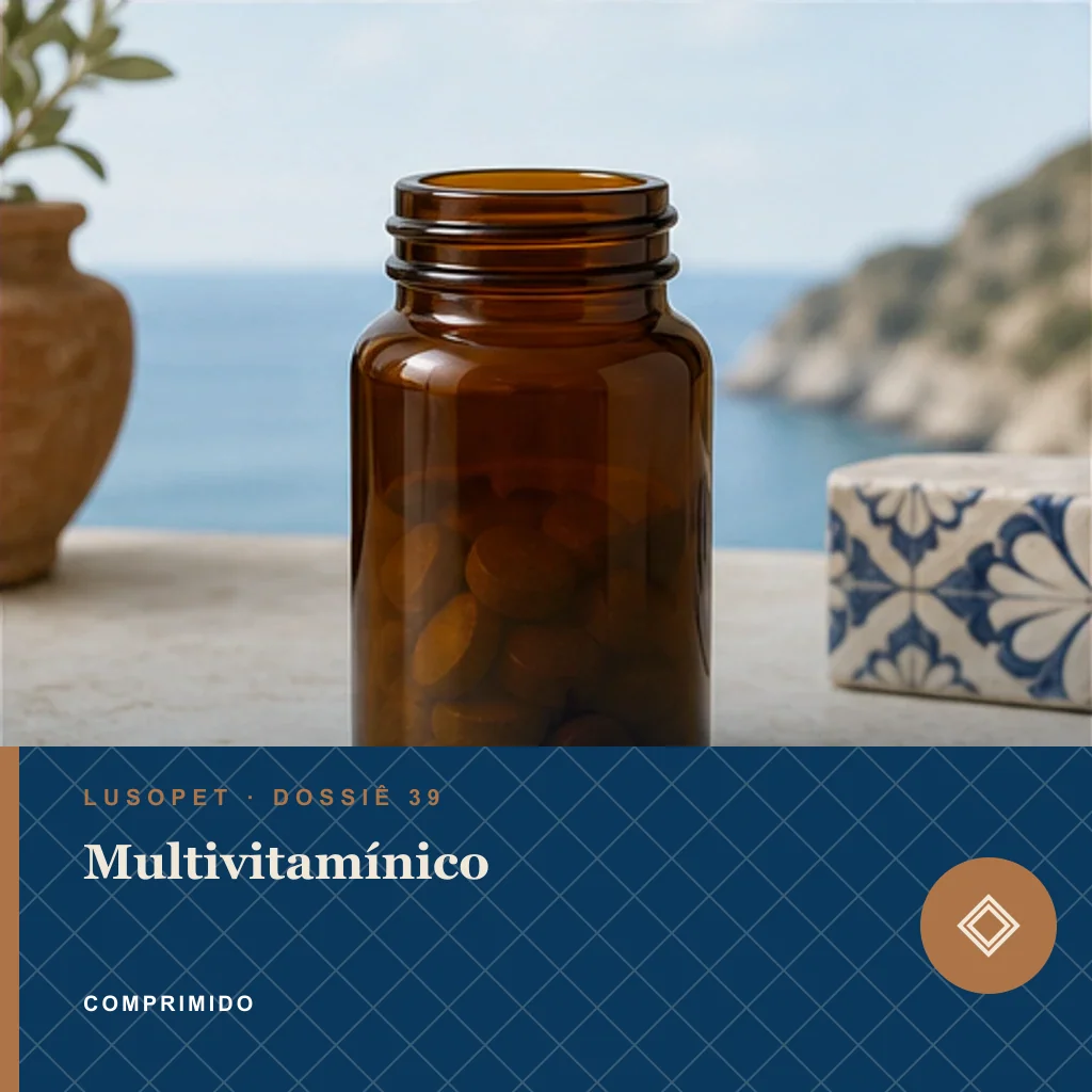 Multivitamínico em comprimido, conceito de suplemento para marca própria Lusopet