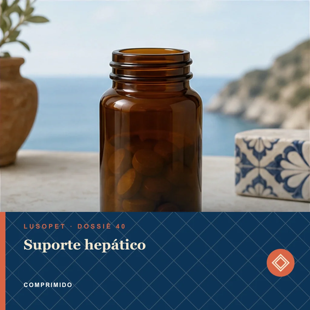 Suporte hepático em comprimido, conceito de suplemento para marca própria Lusopet