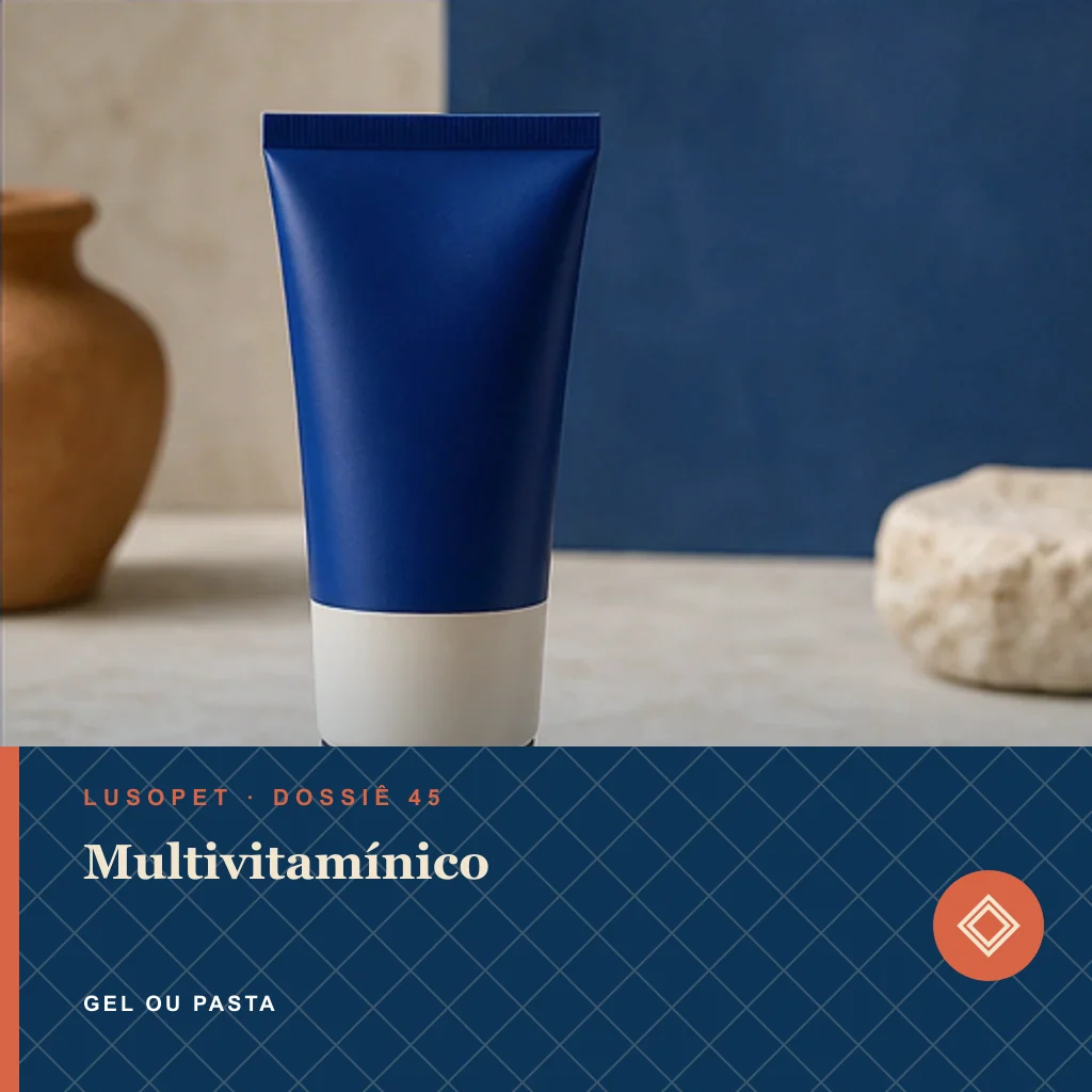 Multivitamínico em gel ou pasta, conceito de suplemento para marca própria Lusopet