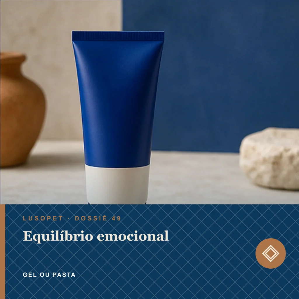 Equilíbrio emocional em gel ou pasta, conceito de suplemento para marca própria Lusopet